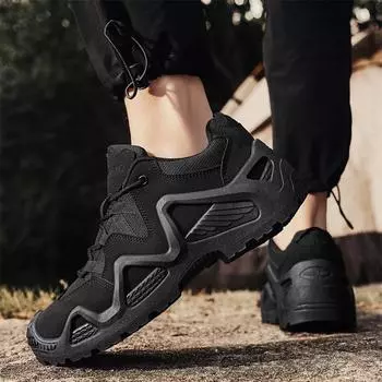 2024 autumn and winter live broadcast anti-velvet leather casual shoes low-top lace-up outdoor sports tooling men s shoes mountaineering bo 39 чёрный