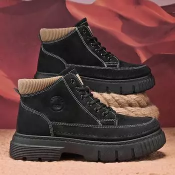 2024 autumn and winter live broadcast men s Martin boots autumn and winter high-top retro locomotive boots leather surface outdoor tooling men 39 чёрный