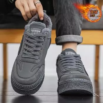 2024 autumn and winter live broadcast thick-soled trendy board shoes with velvet to keep warm outdoor students tide and catwalk men s retro 39