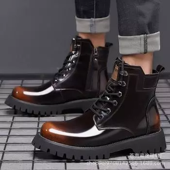 2024 autumn and winter Martin boots men s thick-soled medium-top trendy tooling shoes wear-resistant cotton warm leather shoes manufacturer 38 чёрный