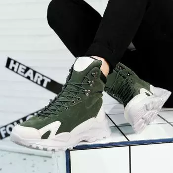 2024 autumn and winter men s high-top boots casual wind board shoes medium tube Martin boots versatile locomotive boots high-tide shoes 39 серый
