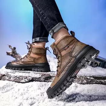 2024 autumn and winter new 2025 popular outdoor hiking shoes men s leather thickened tooling boots foreign trade 38 чёрный