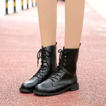 2024 autumn and winter new British Martin boots thick heel women s boots retro large size couple boots a generation 35 чёрный