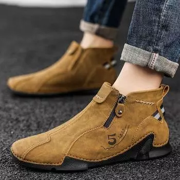 2024 autumn and winter new Chinese Martin boots men s foot zipper leather boots foreign trade large size handmade casual men s boots 38 светло-коричневого
