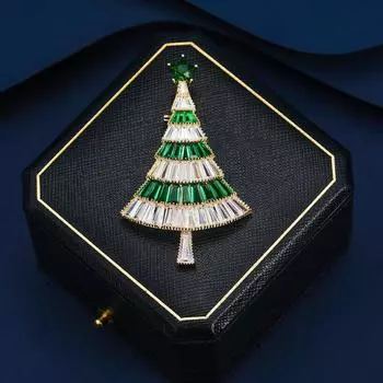 2024 autumn and winter new clothing bright zircon inlaid high-end fixed clothes pins Christmas tree brooch зелёный