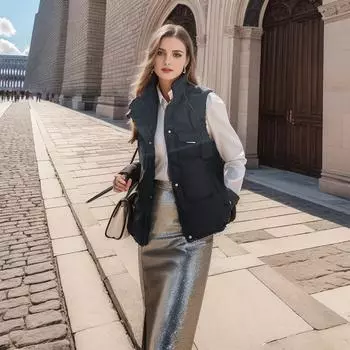 2024 autumn and winter new cotton vest women s short loose stand-up collar with vest cotton vest vest women s coat M чёрный