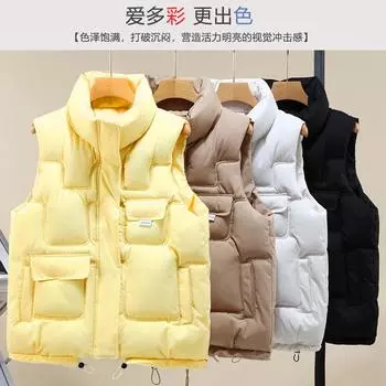 2024 осень и зима новый хлопковый жилет женский короткий свободный воротник стойка карман с жилетом хлопковый жилет жилет женский внешний M чёрный