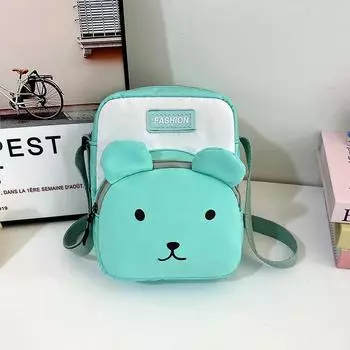 2024 autumn and winter new cute bear shoulder bag girl large capacity contrasting color splicing messenger bag tide чёрный