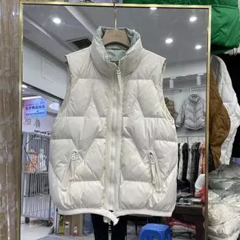 2024 autumn and winter new down jacket vest women s short light and thin outer wear loose fringed color matching vest vest vest vest vest vest S белый