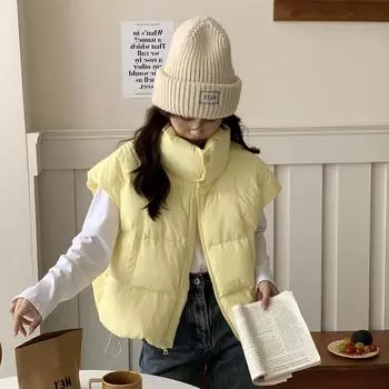 2024 autumn and winter new down jacket women s ultra-short stand-up collar vest vest vest white duck down sleeveless jacket One size бежевый