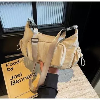 2024 autumn and winter new fashion shoulder bag nylon simple versatile handbag multi-pocket commuter messenger bag чёрный