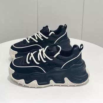 2024 autumn and winter new fashionable retro platform casual sports shoes women s lightweight running shoes color matching heightening dad shoes 35 чёрный