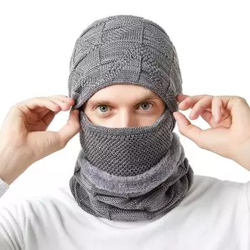 2024 autumn and winter new hat scarf touch screen gloves three-piece set unisex ear protectors fleece knitted hat kit чёрный