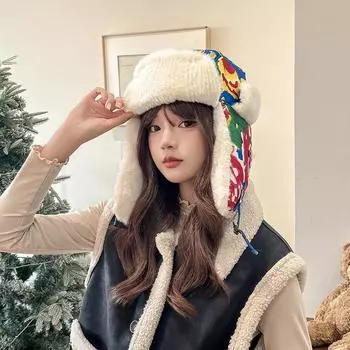 2024 autumn and winter new headgear big head circumference plush knitted hat thickened warm wool hat hat one size fits all красный