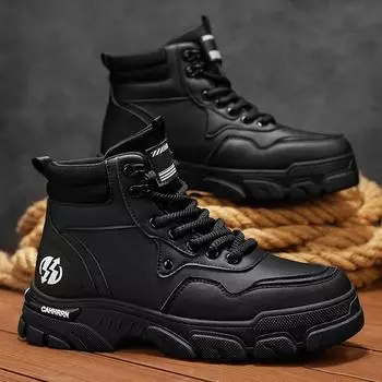 2024 autumn and winter new high-top versatile Martin shoes men s outdoor tooling locomotive small yellow boots durable Martin boots 39 чёрный