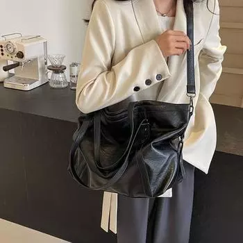 2024 осень и зима новая высококачественная вместительная сумка-тоут в стиле Майяра модная и простая сумка-мессенджер для поездок на работу чёрный