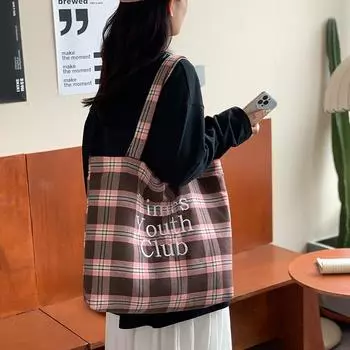 2024 autumn and winter new Korean college students plaid letter shoulder bag fashion versatile casual handbag tide розовый