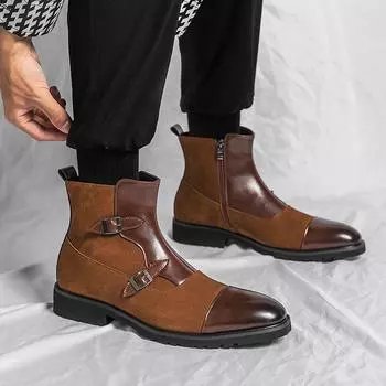 2024 autumn and winter new large size high-top pointed Brock engraved men s shoes size 38-46 British casual men s boots 38 чёрный