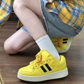 2024 autumn and winter new little white shoes platform-soled versatile couple bread shoes Korean version of students low-top sports and leis 35 жёлтый