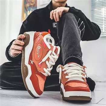 2024 autumn and winter new men s high-top skateboard shoes, adolescent student bread shoes, platform live broadcast sports men s shoes 39 красный