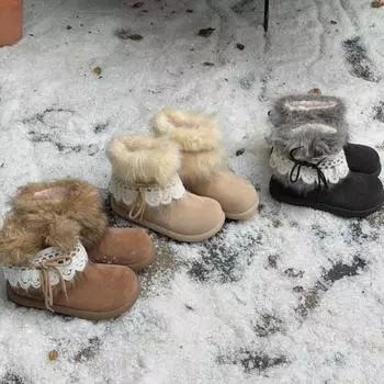 2024 autumn and winter new millennial wind fluffy snow boots piled to increase height and keep warm Northeast cotton shoes short boots niche retro 35 серый