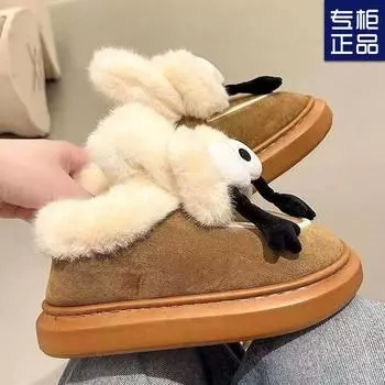 2024 autumn and winter new non-slip warm snow Maillard platform winter piled thickened cute fluffy cotton shoes 35 песочный