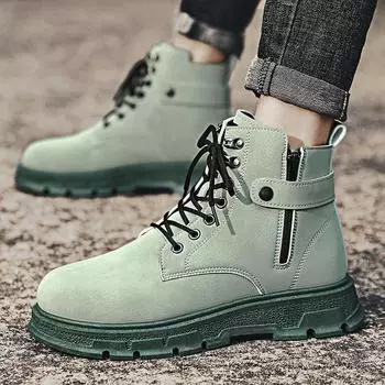 2024 autumn and winter new personality contrasting colors colorful fashion trend high-top tooling locomotive boots men s boots 39 зелёный