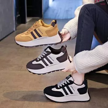 2024 autumn and winter new retro Forrest Gump shoes lightweight sports shoes women s fashion thick soles increase height contrasting color dad shoes v 35 жёлтый