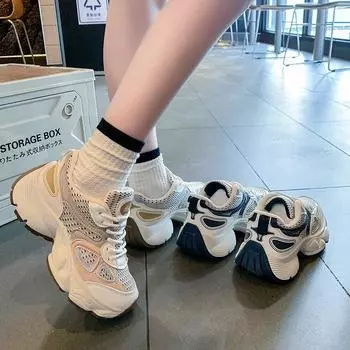2024 autumn and winter new retro style couple dad shoes ins trend casual retro thick sole heightening sports shoes women 35 синий