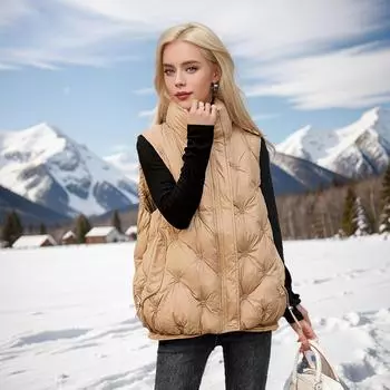 2024 autumn and winter new rhombus down cotton vest women s drawstring warm sleeveless cotton vest cotton vest jacket XL [Recommended below 55kg] чёрный