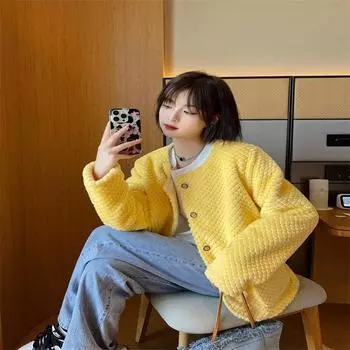 2024 autumn and winter new small fragrant coat women s trend Korean loose thickened lamb wool imitation fur top coat S wears 80-50kg белый