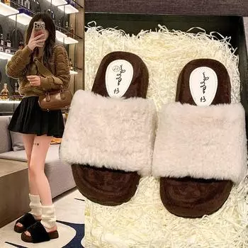 2024 Autumn and Winter New Women s Leopard Print Cotton Slippers Women s Fashion Plush Warm Slippers Indoor Non-Slip Slippers 35 бежевый