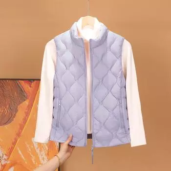 2024 autumn and winter new women s down jacket stand-up collar down vest pink warm youth fashion light gourd pattern S розовый