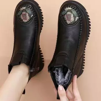2024 autumn and winter new women s shoes platform Martin boots splicing cotton boots fashion middle-aged and elderly mother snow boots 35 чёрный