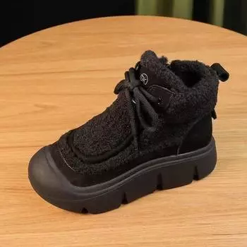 2024 autumn and winter new women s shoes medium top platform casual fashion Martin boots rubber fashion boots heightened and thin cotton boots 35 чёрный