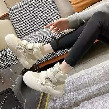 2024 autumn and winter new women s shoes European and American thick-soled velvet Martin boots Velcro sports cotton boots bread snow boots 35 чёрный