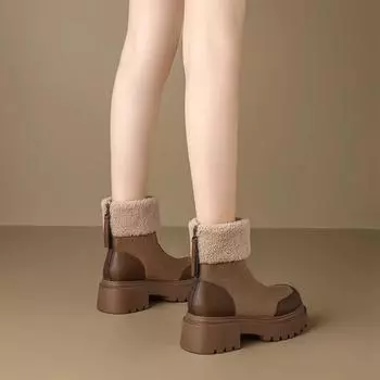 2024 autumn and winter new women s shoes medium tube casual fashion Mao Mao Martin boots thick-soled splicing fashion thin boots 35 чёрный