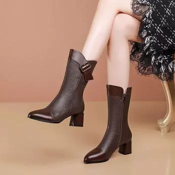 2024 autumn and winter new women s shoes thick heel Martin boots square buckle fashion mother thin fashion boots 35 чёрный