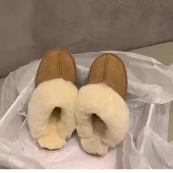 2024 autumn and winter new women s loafers casual and comfortable classic home plush bag head slippers cotton mop large size 35