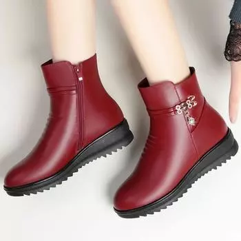2024 autumn and winter new women s shoes platform Martin boots splicing cotton boots fashion middle-aged and elderly mother snow boots 35