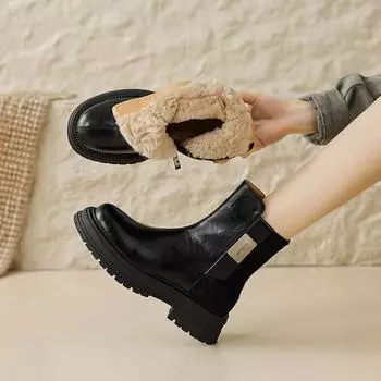 2024 autumn and winter new women s shoes British style Martin boots European, American fashion Korean version of fashion thick-soled velvet thin boots 35