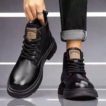 2024 autumn and winter popular Martin boots British style help retro handsome trend versatile men s warm tooling boots 39 чёрный