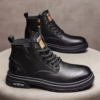 2024 autumn and winter popular Martin boots British style help retro handsome trend versatile men s leather shoes tooling boots 39 чёрный