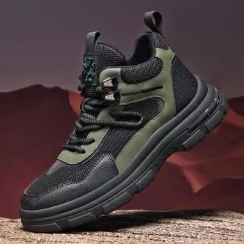 2024 autumn and winter thick sole heightening medium help trend Martin boots outdoor tooling big head men s board shoes breathable live broadca 39 черный коричневый