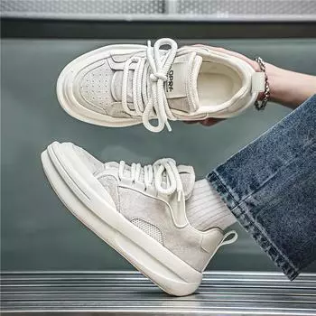 2024 autumn and winter thick-soled mesh anti-velvet leather breathable sports Forrest Gump shoes personalized straps Hong Kong style catwalk men s boa 39 белый