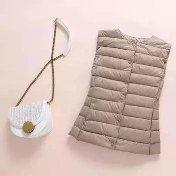 2024 осень-зима женский легкий пуховый жилет без воротника подкладка большой размер двухбортный жилет терможилет M белый