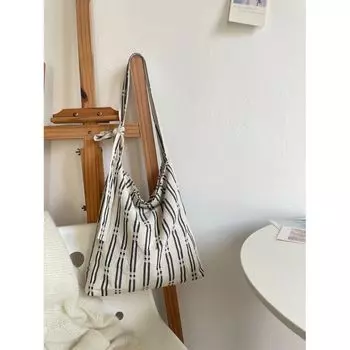 2024 Autumn Artsy Stripes Cotton and Linen Shoulder Crossbody Bag Adjustable Women s Bag Mori All-Match Cloth Bag Schoolbags Magnetic buckle