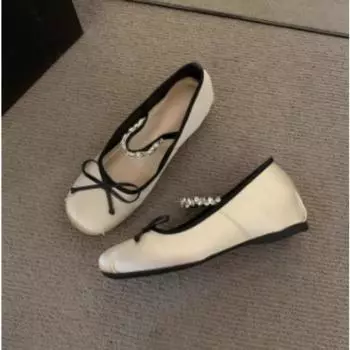 2024 Autumn Black Soft Leather Shoes Women Larger Sizes 40 Ballet Flats Pointed Toe Shallow Mouth Slip-on Ladies Loafer Shoes 35 бежевый