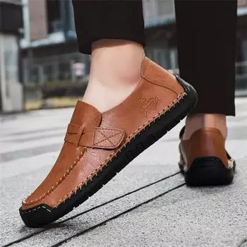 2024 autumn casual hand-stitched men s shoes large size platform shoes men lazy one-pedal driving leather shoes men 38