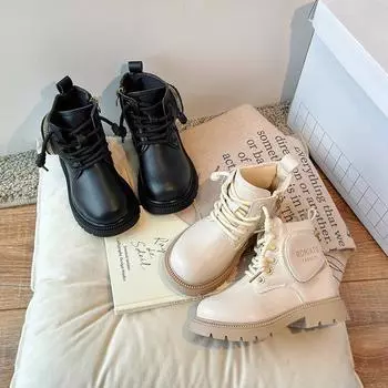 2024 Autumn Children Shoes British Style Boots for Girl trendy Versatile Kids Casual Shoes British Style Ankle Boots for Women 26insole15.8cm чёрный